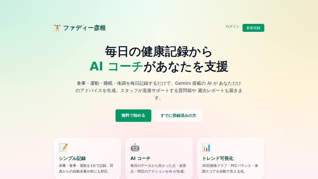 ファディー彦根 AI健康管理のサイト画面